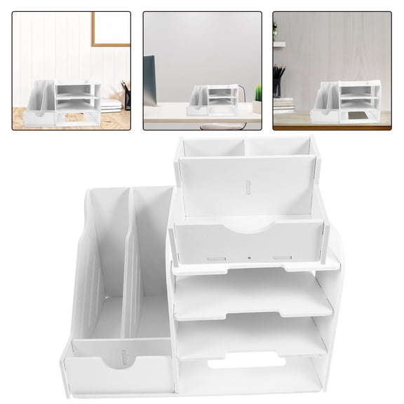 TEHAUX 1Pcs File Organizing Shelf Simple Design White Wood Plastic Composite Desk Paper Organizer for Office Supplies