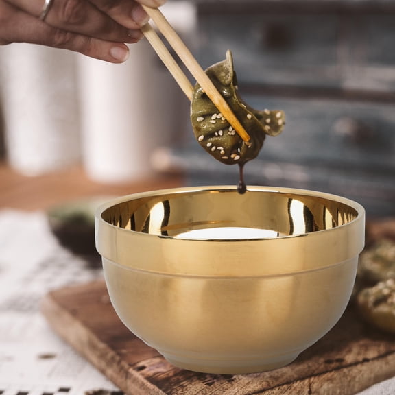 TEHAUX 1Pcs Large Stainless Steel Bowl Golden for Easy Cleaning and Use in Restaurant