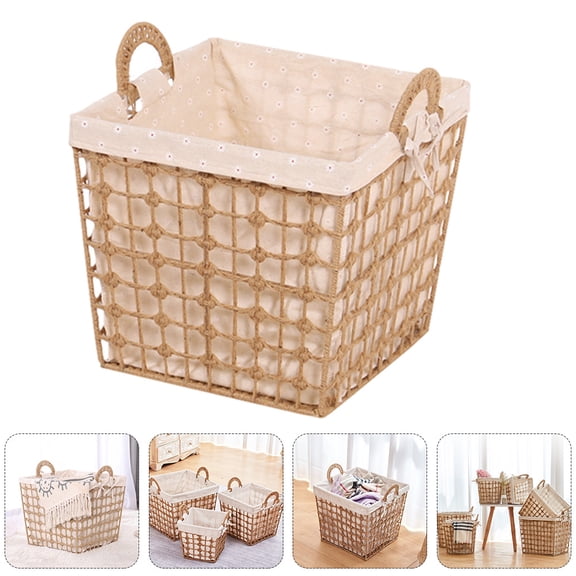 TEHAUX Multi-Color Jute and Cloth Bathroom Storage Basket, Home Organizer for Bathroom, Laundry, and Household Use, 1 Pc