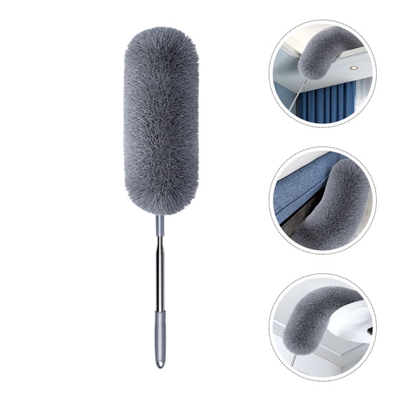 TEHAUX Washable Grey Duster with Stainless Steel Handle for Household