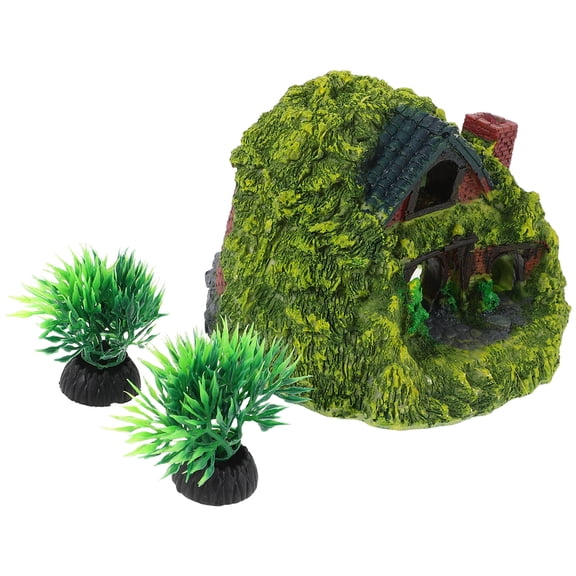 TEHAUX 1Set Aquarium Fish Tank Hideout Decorative Resin House for Betta Fish and Shrimp