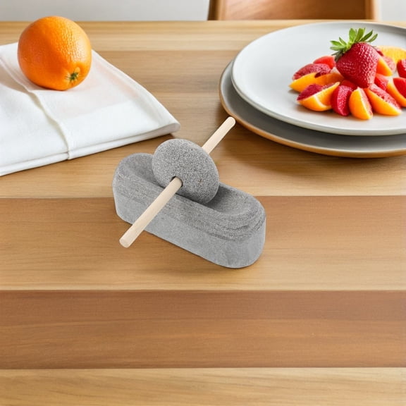 TEHAUX 1Set Natural Stone Grinding Bowl and Masher Grey Hand Stone Mill for Spice Crushing