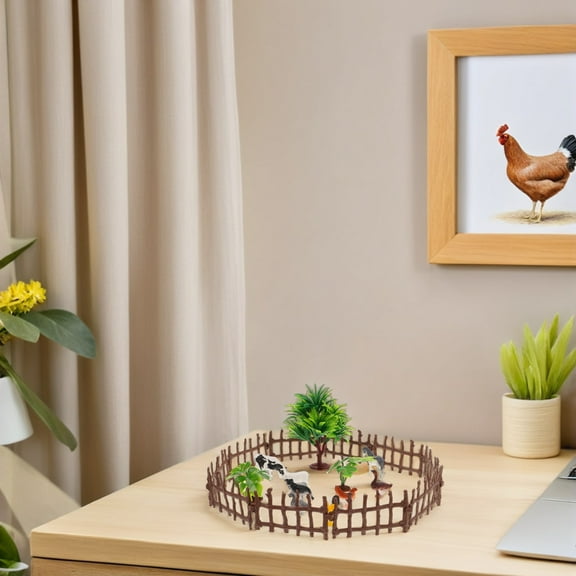 TEHAUX Realistic Multi-Colored Farm Scene Set with Animal Figurines and Fence for Home Decor and Kids Play