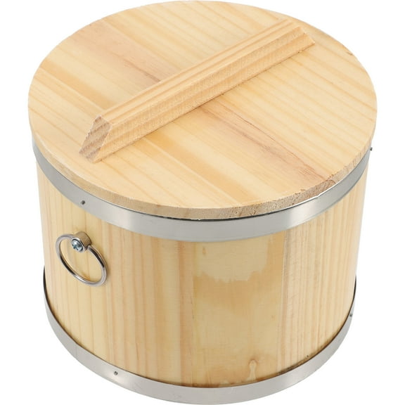 TEHAUX 1Set Wooden Bucket Sushi Rice Container Light Yellow Round for Food Storage and Sushi Use