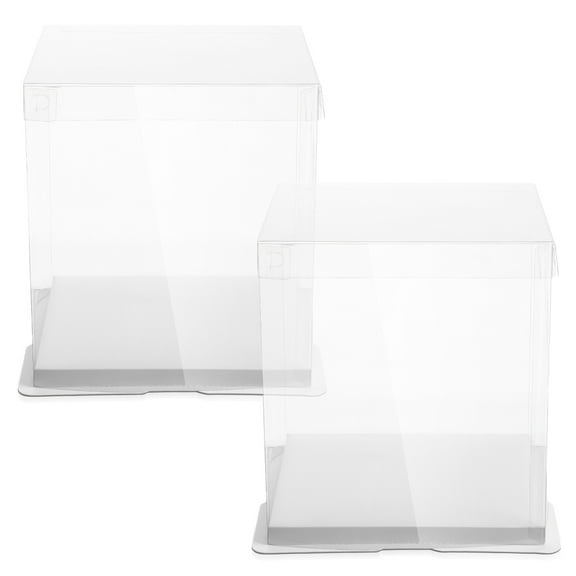 TEHAUX Clear Cake Box Transparent Food-Grade Paper Cards 2Pcs 8.5x8.5x9.4in