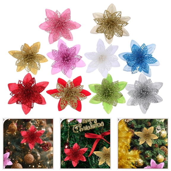 TEHAUX 20Pcs Faux Flowers for Christmas Tree Decoration Indoor Outdoor Holiday Flower Ornaments