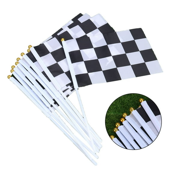 TEHAUX 20pcs Assorted Color Checkered Flags on a Stick for Car Racing Decoration Made of Durable Polyester