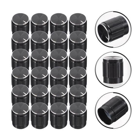 TEHAUX 24Pcs Adjustable Rotate Button Black Aluminium Alloy for Potentiometer