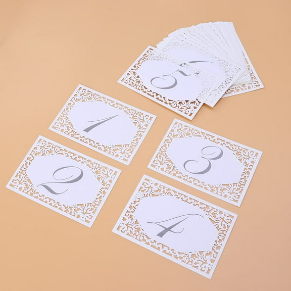 TEHAUX 25Pcs White Paper Place Cards with Hollow Numbers for Wedding Party Table Decoration and Event Name Cards