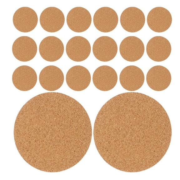 TEHAUX 25Pcs Round Self Adhesive Cork Coasters Heat Insulation Shock Absorption Pads for Home