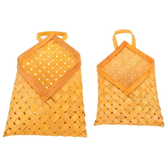 TEHAUX 2PCS Front Door Hanging Basket Shelves, Rustic Wood Style Storage Baskets for Home, Entryway, Khaki