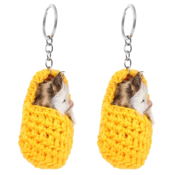 TEHAUX 2Pcs Sleeping Cat Keychain Ornament in Yellow for Keys Bags and Phone Accessories
