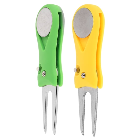 TEHAUX 2Pcs Assorted Color Metal Golf Divot Repair Tool with Foldable Ball Marker for Accurate Turf Repair