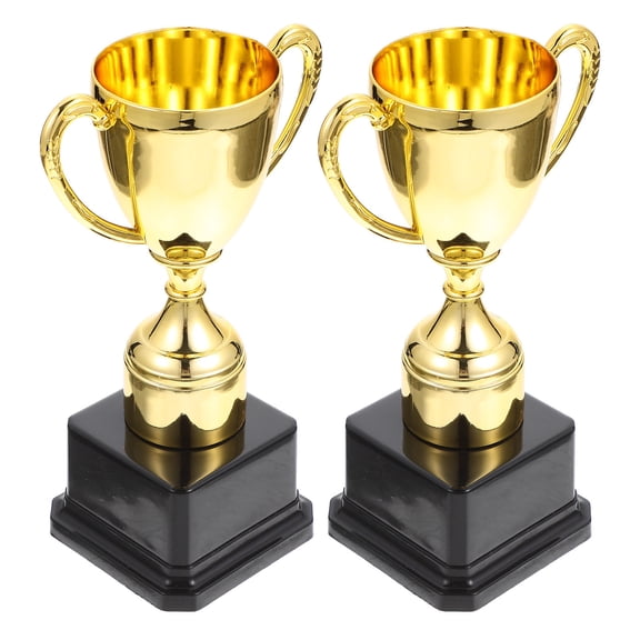 TEHAUX 2Pcs Assorted Color Plastic Plated Gold Trophies for Decor and Winning Prizes