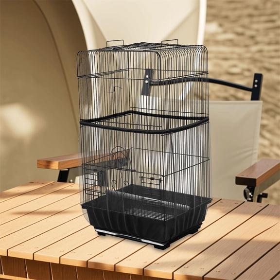 TEHAUX 2Pcs Black Mesh Bird Cage Cover Breathable Protective Net Universal Fit for Parrot and Pet Cages