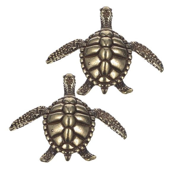 TEHAUX 2Pcs Golden Brass Turtle Sculptures Vintage Style Small Desktop Ornaments Decorative Animal Figurines for Home Office