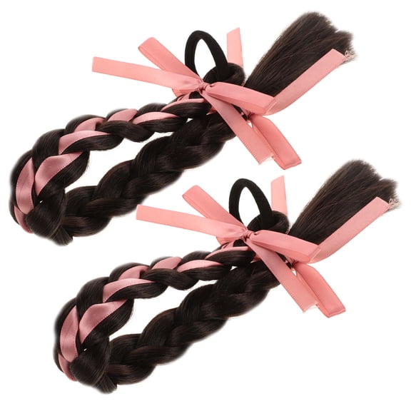 TEHAUX 2Pcs Decorative Hair Extensions Brown Boho Braided Ponytail for Women Carnival