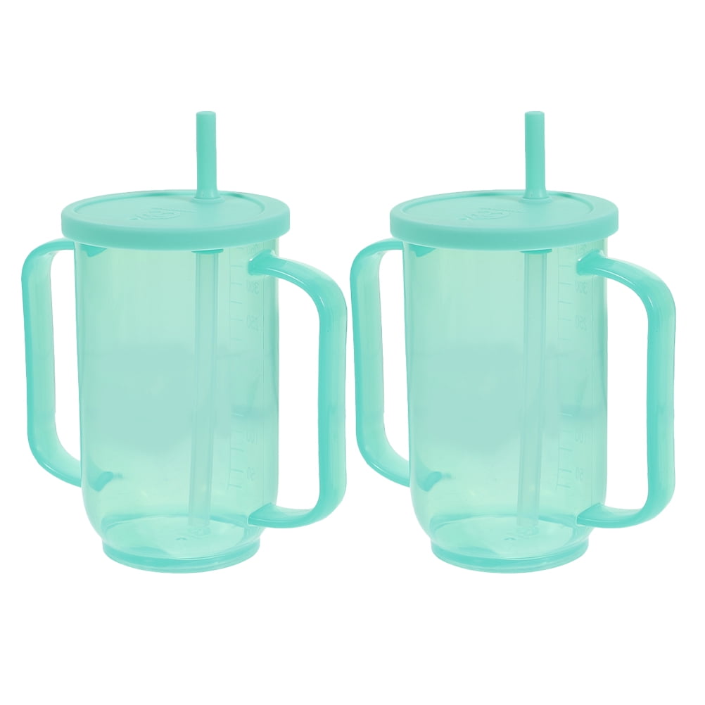 TEHAUX 2Pcs Hospital Cup with Lid and Straw Adult Drinking Cup for Bedridden Adults
