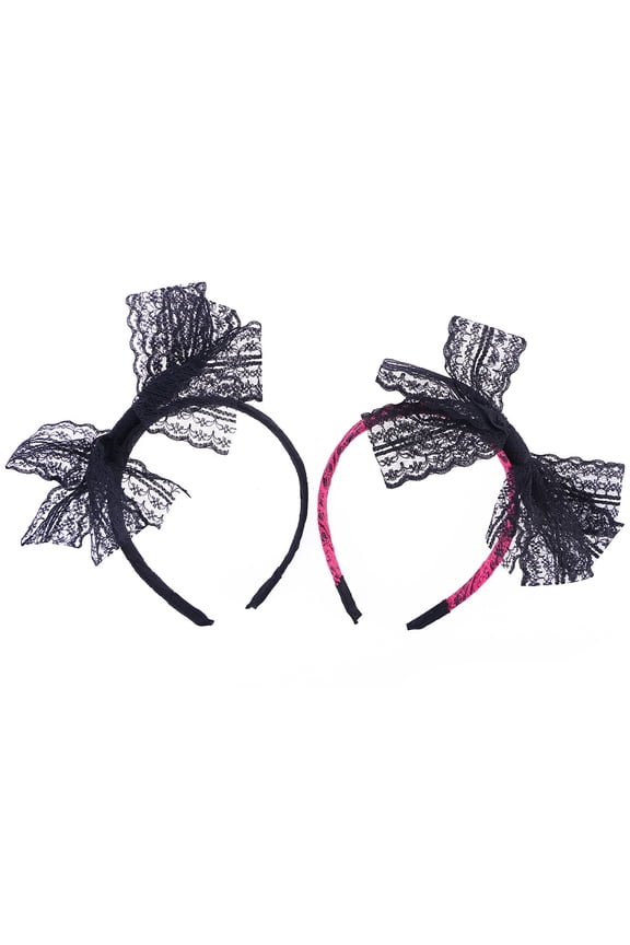 2Pcs Bow Lace Hair Hoop Hairband Assorted Colors Perfect for Woman Party