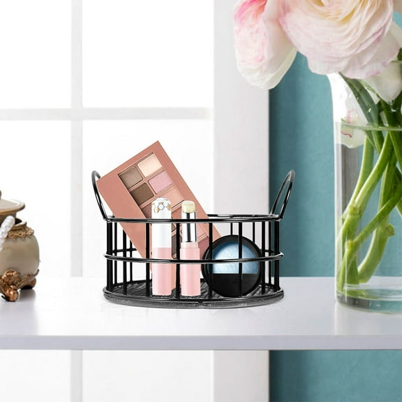 TEHAUX 2Pcs Metal Storage Basket Small Desk Basket Decorative Sundries Container Tabletop Organizer Storage Basket