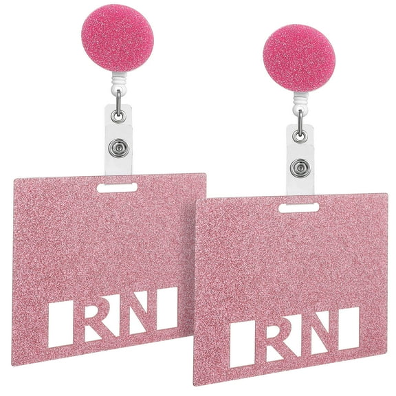 TEHAUX 2Pcs Pink Glitter Acrylic Badge Card for Nurse with Retractable Buckle and Quick Release Function