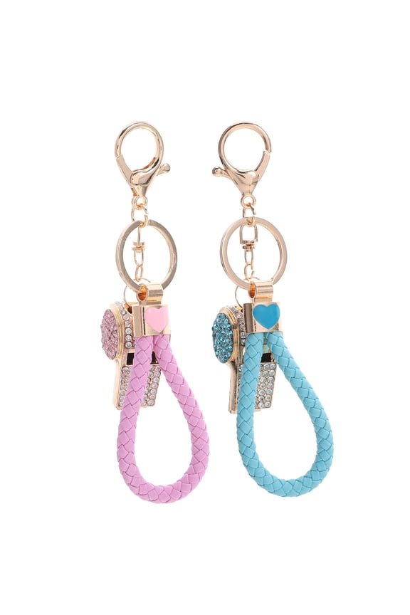 2Pcs Metal Whistle Keychain with Loud Sound Rhinestone Pendant for Travel Safety