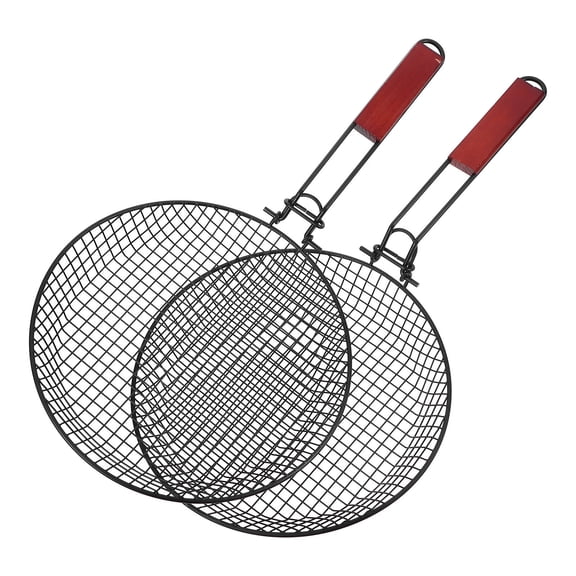 TEHAUX Portable Stainless Steel Mesh Basket Wooden Handle for Versatile Cooking 2Pcs