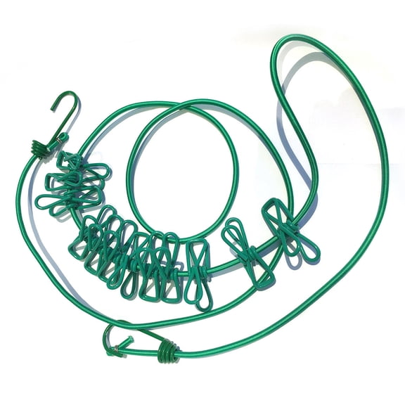 TEHAUX 2Pcs Travel Clothesline Green Elastic Retractable Rope for Indoor and Outdoor Hanging