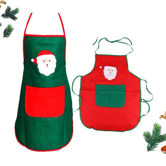 TEHAUX Christmas Santa Apron Assorted Color Half Body Sleeveless for Kitchen 2Pcs