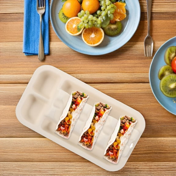 TEHAUX 2Pcs Silicone Taco Holder Plates with Dividers Nonslip Heat Resistant Corn Tortilla Serving Tray for Home