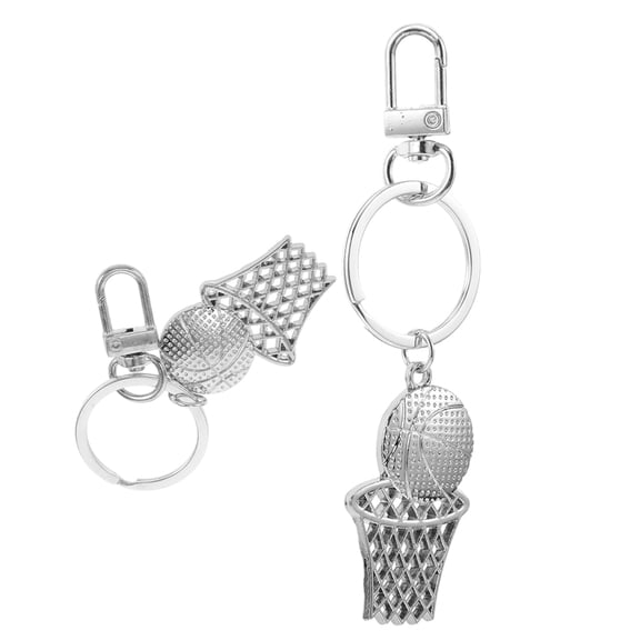 TEHAUX 2Pcs Plated Silver Metal Basketball Hoop Keychain Durable Sports Ball Pendant for Fans and Backpack Decoration
