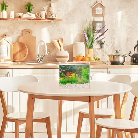 TEHAUX 2Pcs Space Saving Transparent Betta Fish Tank Desktop Aquarium for Home Use