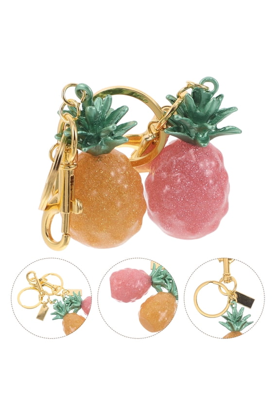 Cute Pineapple Keychain Charm Assorted Color Metal Resin for Home 2Pcs