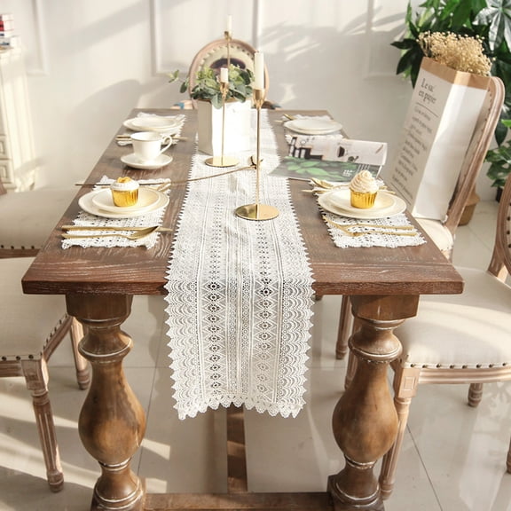 TEHAUX 2Pcs White Lace Rural Style Table Mat Decorative Place Mat for Household Use