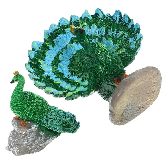 TEHAUX 2pcs Decorative Peacock Statues Resin Garden Figurines for Outdoor Indoor Miniature Home Decor Enthusiasts