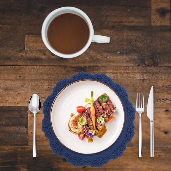 TEHAUX Waterproof Silicone Placemats Blue Square Stain Resistant 2Pcs 6.7X6.7X0.1In