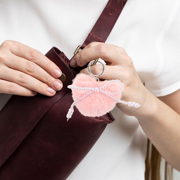TEHAUX Soft Plush Pink Heart Keychain Decorative Bag Accessory 2Pcs