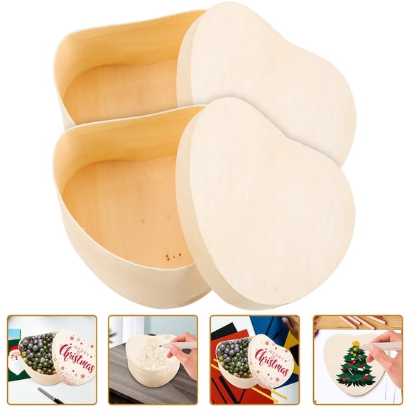 TEHAUX 2pcs Unfinished Wooden Boxes for Crafts Natural Wood Storage Containers Handmade Project Supplies