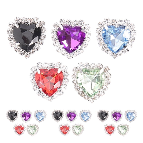 TEHAUX 30Pcs Assorted Color Heart Rhinestones Sew on Gems Metal Claw Flatback for Shoes and Accessories