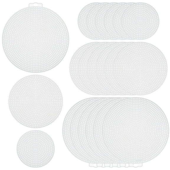 TEHAUX 30 Pcs White Round Plastic Canvas Sheets for Craft Projects, Wear-Resistant Meshes for Needlepoint and