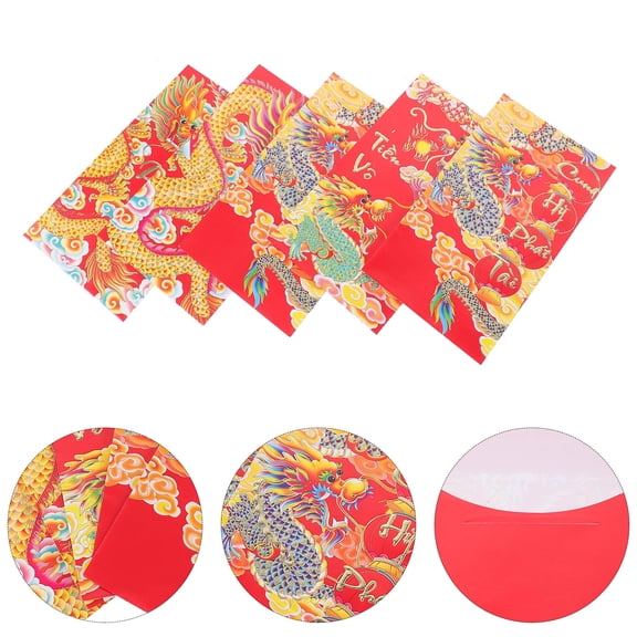 TEHAUX Chinese Style Red Envelopes with Traditional Dragon Design, Assorted Colors for Lunar New Year and Festive Occasions