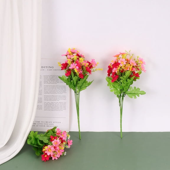 TEHAUX 3Pcs Red Artificial Daisy Flowers Plastic Marguerite Bunch for Wedding and Home Decoration