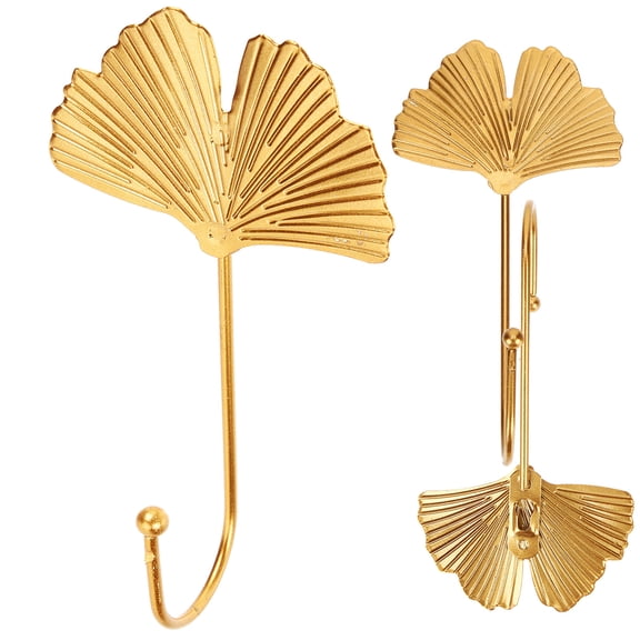TEHAUX 3pcs Golden Leaf Shaped Iron Wall Hook Adhesive over Door Hanging