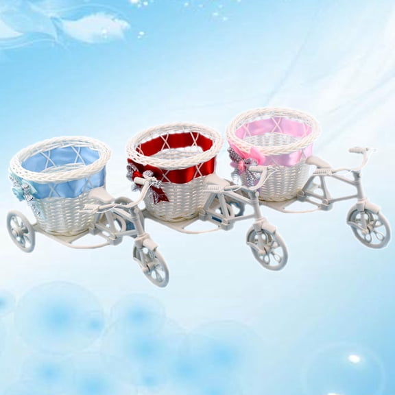 TEHAUX 3Pcs Hand Woven Flower Basket Tricycle Rattan Flower Basket For Balcony Decor