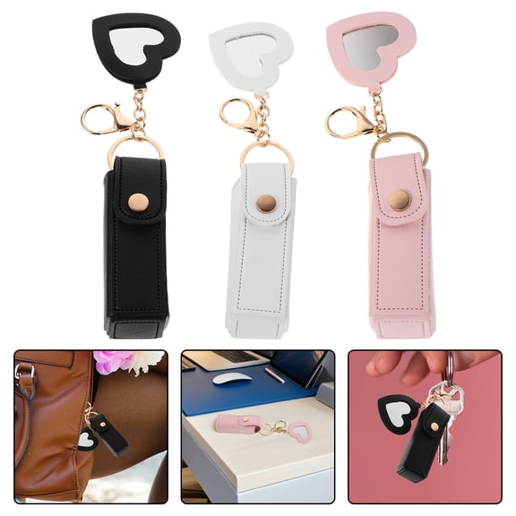 TEHAUX 3Pcs Creative Multi Color Lipstick Storage Bag Keychain with Mirror for Purse Charm Accessories