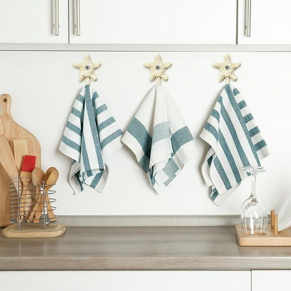 TEHAUX 3Pcs White Iron Sea Star Shape Wall Hooks Nautical Style for Home Owners Interior Designers Wall Decorations