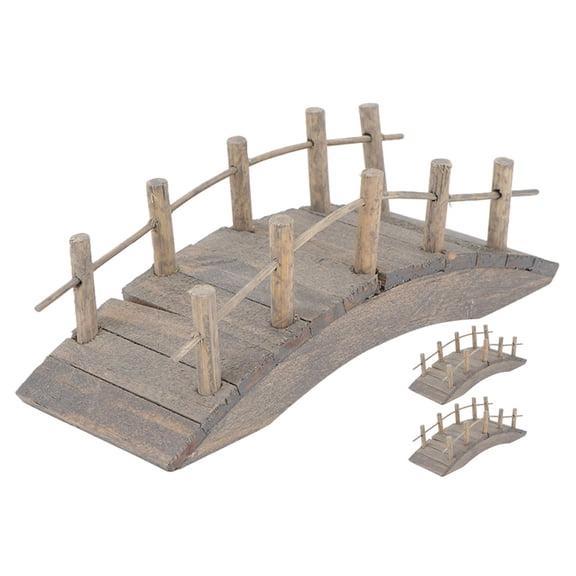 TEHAUX Dollhouse Wooden Bridge Dark Brown for Outdoor Accessories Easy Installation 3Pcs