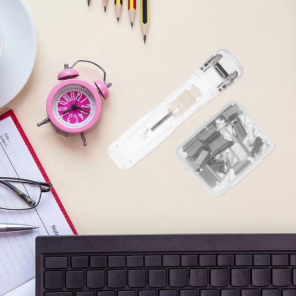 TEHAUX 3Sets Handheld Transparent Reusable Clamp Stapler Paper Clip Dispenser for Documents