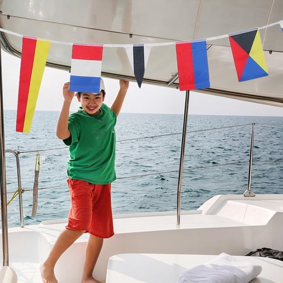 TEHAUX 40Pcs International Nautical Signal Code Flag Set Weather Resistant Marine Banner for Boat Ship Decoration