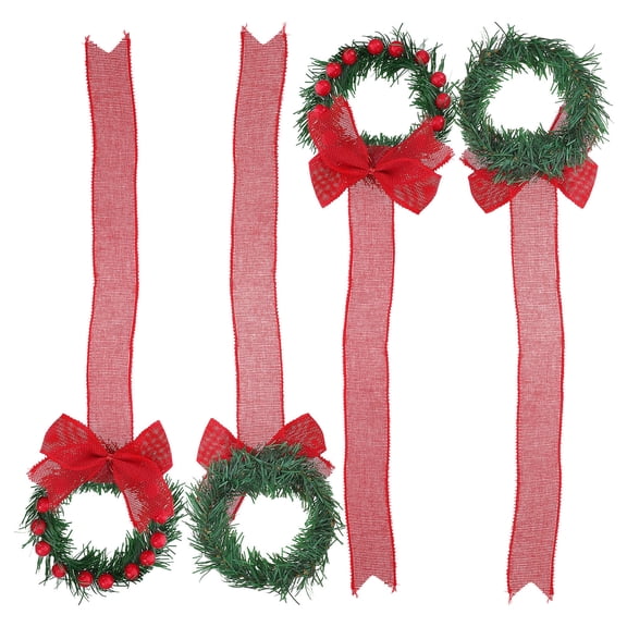 TEHAUX Large Christmas Wreaths Plastic Fabric Red Ribbon Bow Indoor Decor 4Pcs